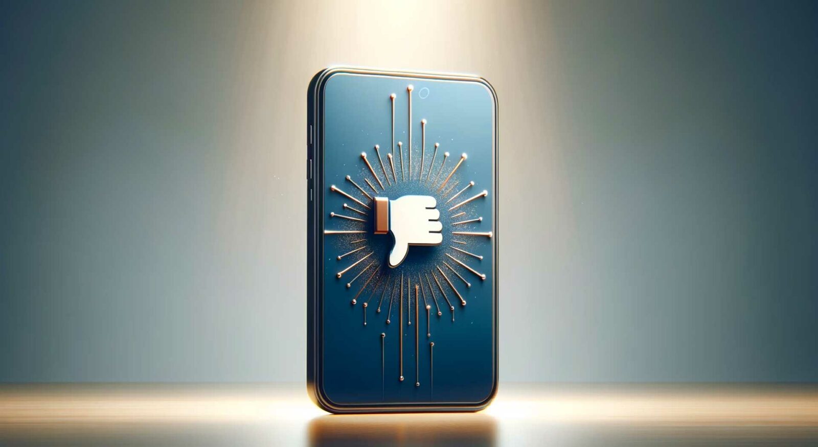 Blue phone case with a thumbs down and gold sparks design